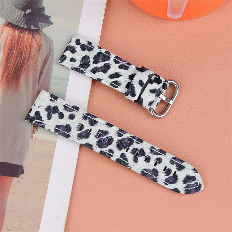 Para Samsung Galaxy Watch 46mm/Watch3 45mm Genuine Cowhide Leather Watch Band 22mm Leopard Texture Strap Replacement - Black/Leopard