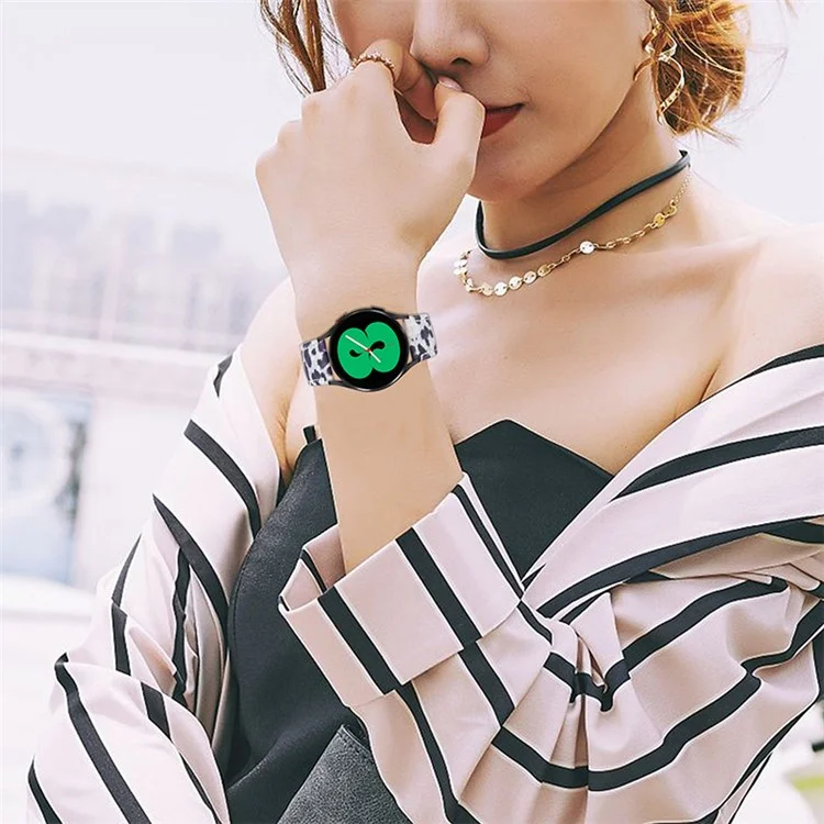 Para Samsung Galaxy Watch 46mm/Watch3 45mm Genuine Cowhide Leather Watch Band 22mm Leopard Texture Strap Replacement - Black/Leopard