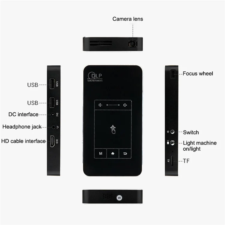 Hotack D047E Wireless Bluetooth Projektor Portable Heimkinoprojektor Mini Screenless TV Touch Android-Projektor Mit 2,4g / 5g WiFi-Support 32GTF-Karte - UK-Stecker