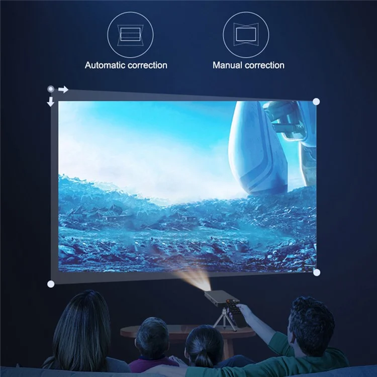 Proyector Bluetooth inalámbrico HOTACK D047E Proyector de cine en casa portátil Mini Proyector Android con pantalla táctil - Enchufe de la UE