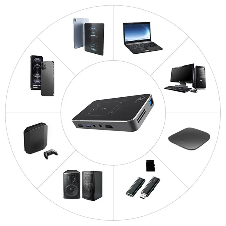 Proyector Bluetooth inalámbrico HOTACK D047E Proyector de cine en casa portátil Mini Proyector Android con pantalla táctil - Enchufe de la UE