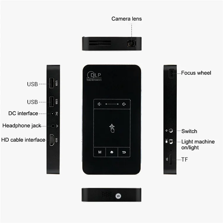 Proyector Bluetooth inalámbrico HOTACK D047E Proyector de cine en casa portátil Mini Proyector Android con pantalla táctil - Enchufe de la UE