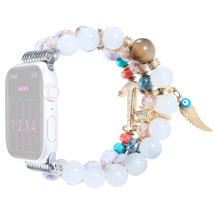 Pour Apple Watch Series 10 42mm / 9 8 7 41mm / 6 5 4 SE SE (2022) SE (2023) 40mm / 3 2 1 38mm Bracelet de montre Colourful Bead Decorated Remplacement Bracelet pour femmes et filles - Blanc