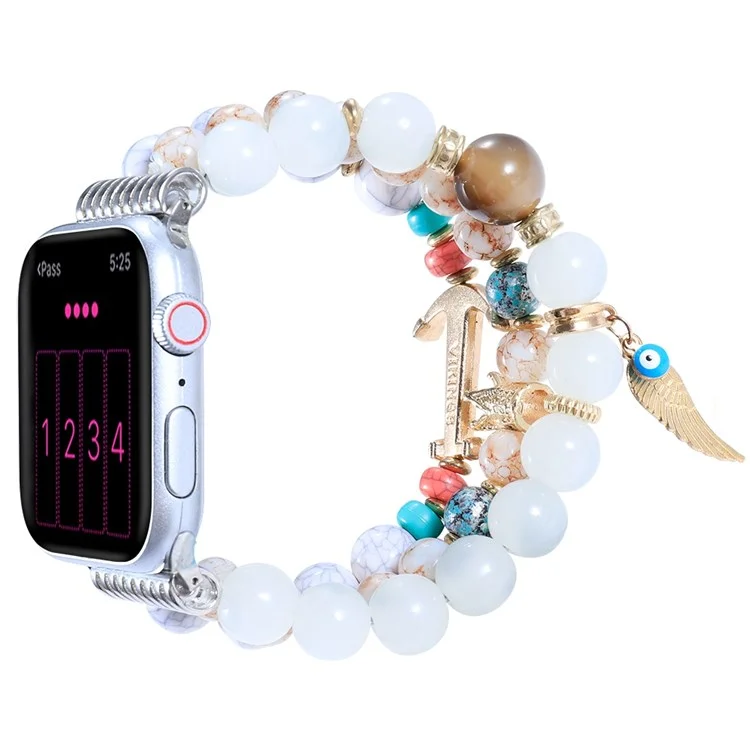 Pour Apple Watch Series 10 42mm / 9 8 7 41mm / 6 5 4 SE SE (2022) SE (2023) 40mm / 3 2 1 38mm Bracelet de montre Colourful Bead Decorated Remplacement Bracelet pour femmes et filles - Blanc
