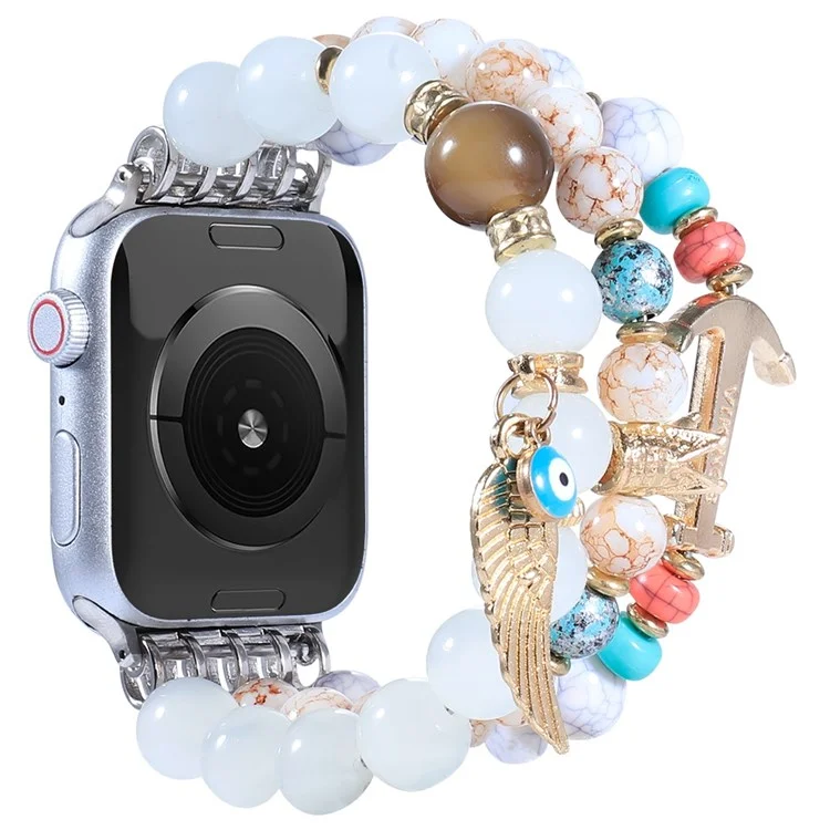 Pour Apple Watch Series 10 42mm / 9 8 7 41mm / 6 5 4 SE SE (2022) SE (2023) 40mm / 3 2 1 38mm Bracelet de montre Colourful Bead Decorated Remplacement Bracelet pour femmes et filles - Blanc