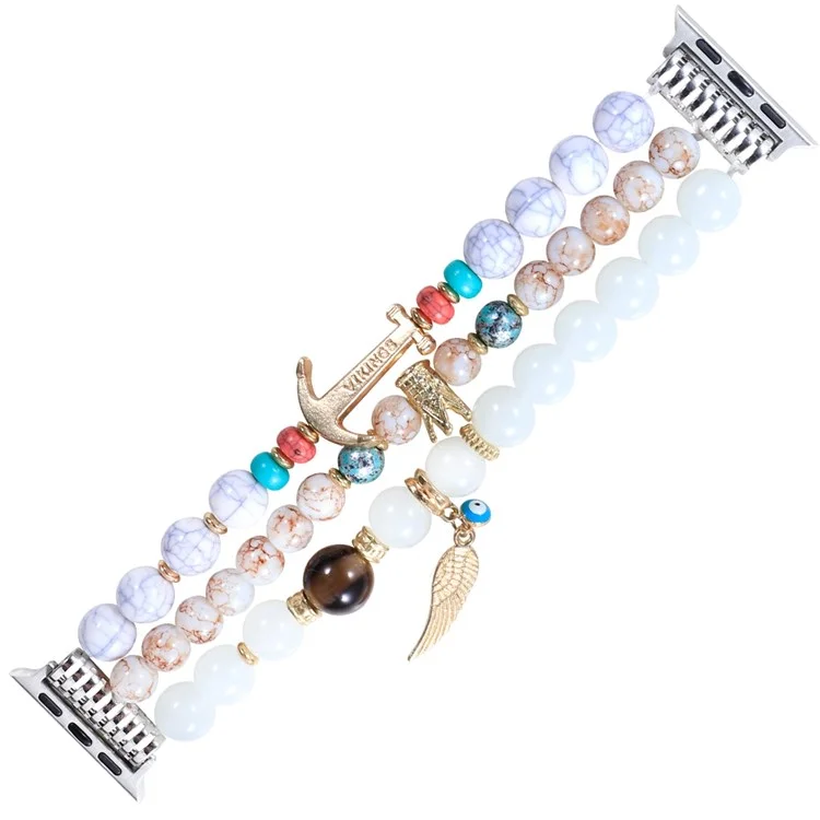 Pour Apple Watch Series 10 42mm / 9 8 7 41mm / 6 5 4 SE SE (2022) SE (2023) 40mm / 3 2 1 38mm Bracelet de montre Colourful Bead Decorated Remplacement Bracelet pour femmes et filles - Blanc