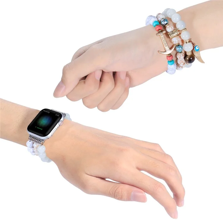 Pour Apple Watch Series 10 42mm / 9 8 7 41mm / 6 5 4 SE SE (2022) SE (2023) 40mm / 3 2 1 38mm Bracelet de montre Colourful Bead Decorated Remplacement Bracelet pour femmes et filles - Blanc