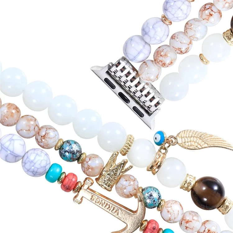 Pour Apple Watch Series 10 42mm / 9 8 7 41mm / 6 5 4 SE SE (2022) SE (2023) 40mm / 3 2 1 38mm Bracelet de montre Colourful Bead Decorated Remplacement Bracelet pour femmes et filles - Blanc