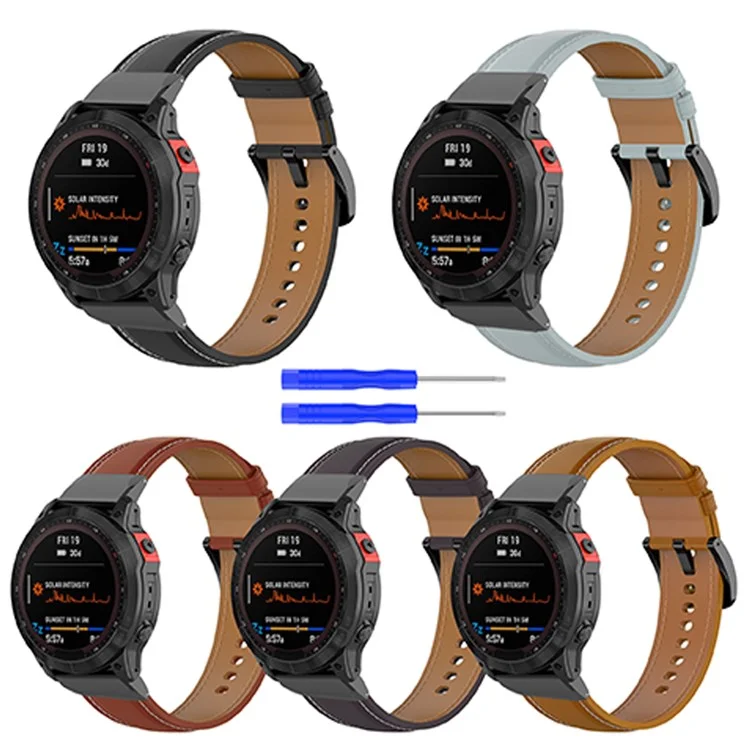 Para Garmin Fenix ​​7x / 6x / 5x Correa De Reloj De Cuero Genuino Correa Ajustable Brazalete De Reloj Inteligente Con Hebilla - Morado Oscuro