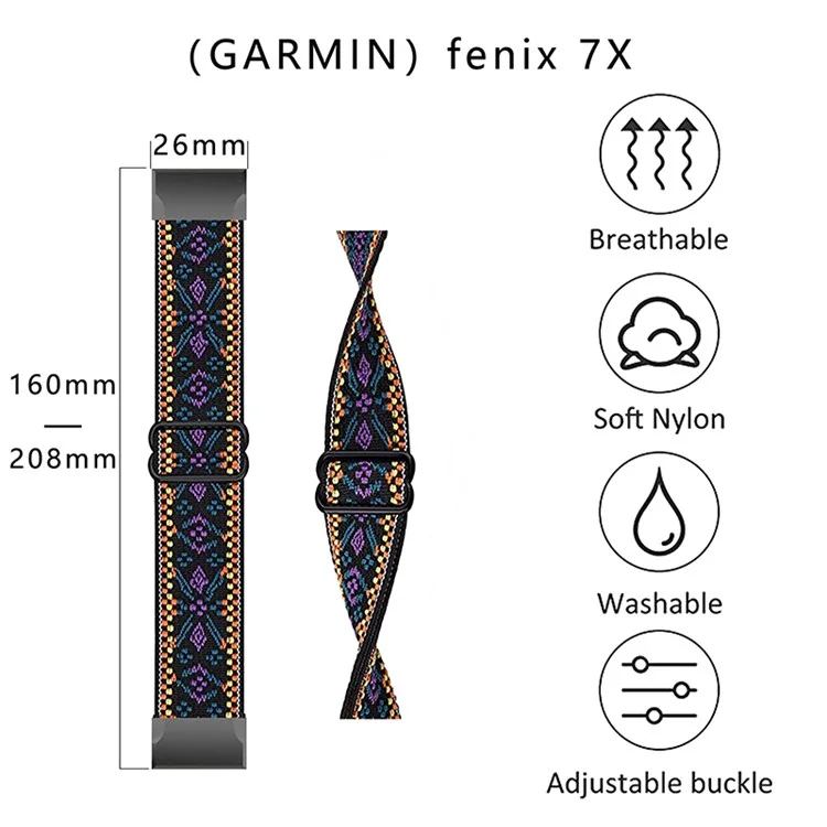 For Garmin Fenix Series 7S/6S/5S/Instinct 2S Adjustable Watch Strap Elastic Nylon Bracelet Smart Watch Breathable Band for Women/Men - Brown