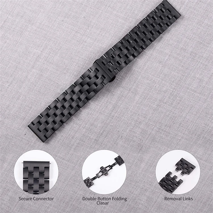 For Garmin Venu 2S/Vivoactive 4S 40mm/Vivomove 3S Replacement Watch Strap 18mm 5 Beads Stainless Steel Wrist Band - Black