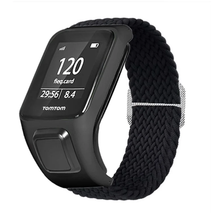 For TomTom Runner 2/Runner 3/Spark/Adventurer Elastic Woven Smart Watch Band Adjustable Wrist Strap - Black