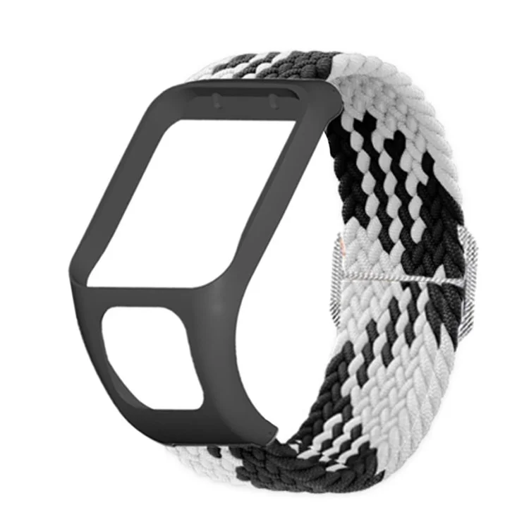 For TomTom Runner 2/Runner 3/Spark/Adventurer Elastic Woven Smart Watch Band Adjustable Wrist Strap - Black/White