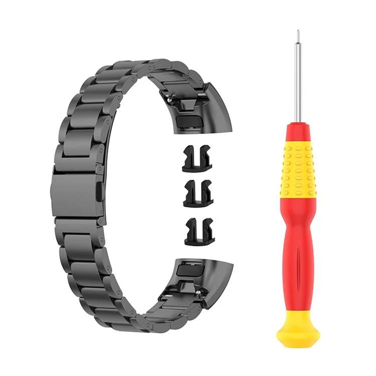 For Honor Band 4/5 Stylish Watch Band Edelstahl 3 Perlen Ersatz Armband mit Schnallen - Schwarz