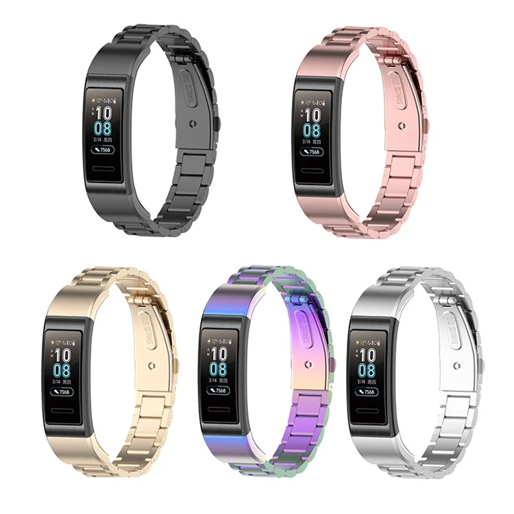 For Honor Band 4/5 Stylish Watch Band Edelstahl 3 Perlen Ersatz Armband mit Schnallen - Schwarz