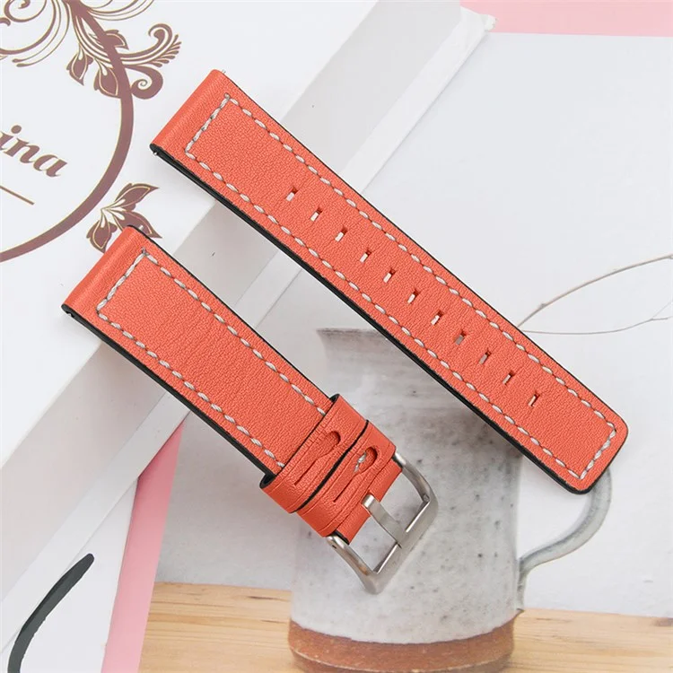 Для Pebble 2/Time Round Anti-wear Cowhide Genuine Leather Adjustable Smart Watch Strap Wrist Band - Оранжевый