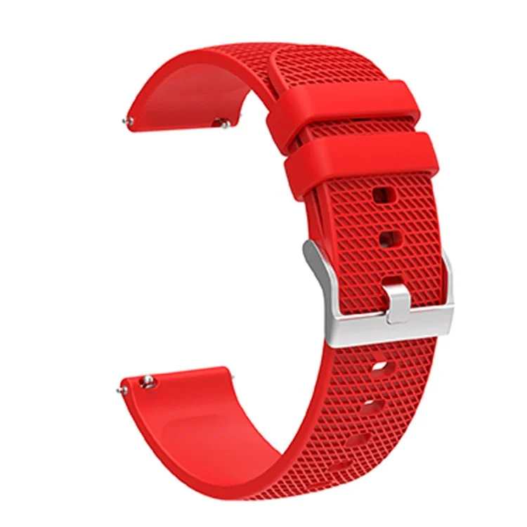 For Huawei TalkBand B5 Grid Design Soft Silicone Watch Band 18mm Replacement Strap with Silver Buckle - Red