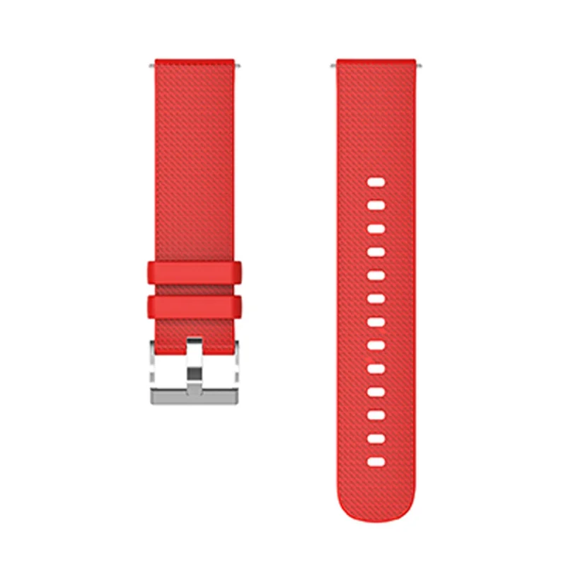 Banda de muñeca de silicona suave de diseño de cuadrícula de 20 mm para reloj inteligente Reemplazo de correa con hebilla de plata - Rojo
