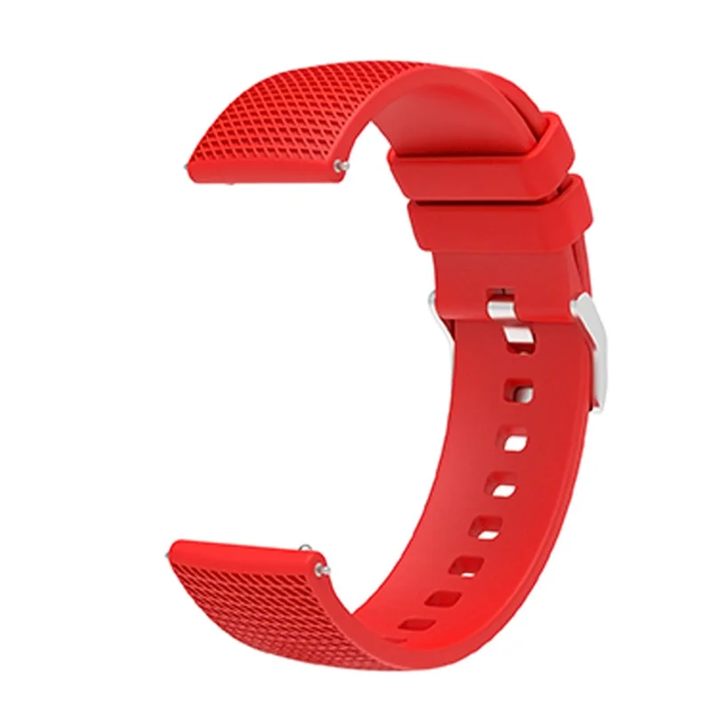 Banda de muñeca de silicona suave de diseño de cuadrícula de 20 mm para reloj inteligente Reemplazo de correa con hebilla de plata - Rojo