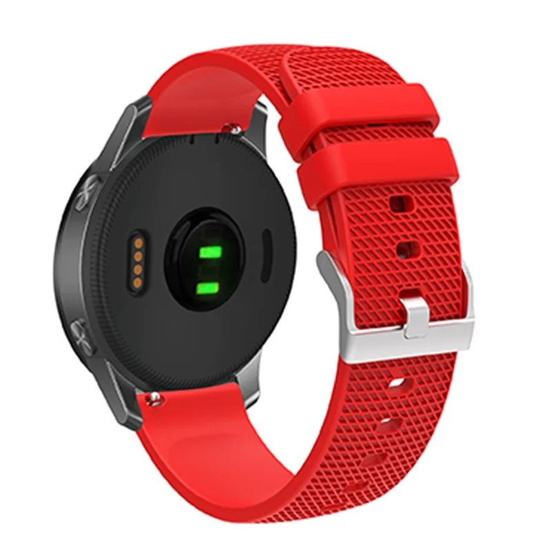 Banda de muñeca de silicona suave de diseño de cuadrícula de 20 mm para reloj inteligente Reemplazo de correa con hebilla de plata - Rojo