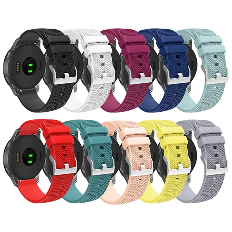 Banda de muñeca de silicona suave de diseño de cuadrícula de 20 mm para reloj inteligente Reemplazo de correa con hebilla de plata - Rojo