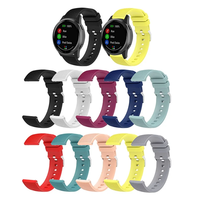 Banda de muñeca de silicona suave de diseño de cuadrícula de 20 mm para reloj inteligente Reemplazo de correa con hebilla de plata - Rojo