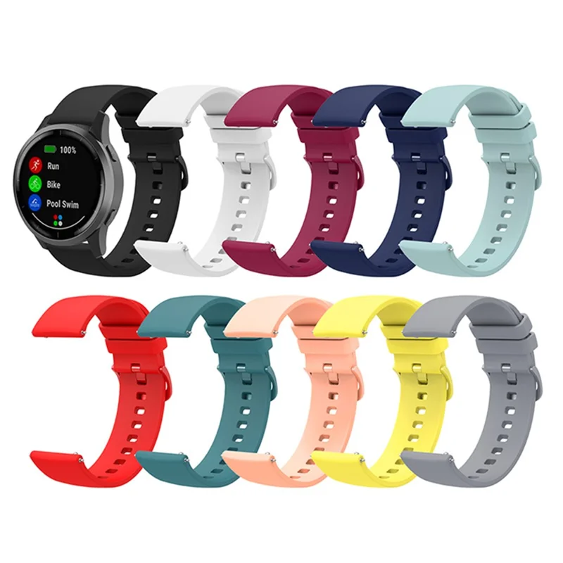 Universal 20mm Solid Color Silicone Replacement Smartwatch Band Adjustable Wrist Strap - Navy Blue