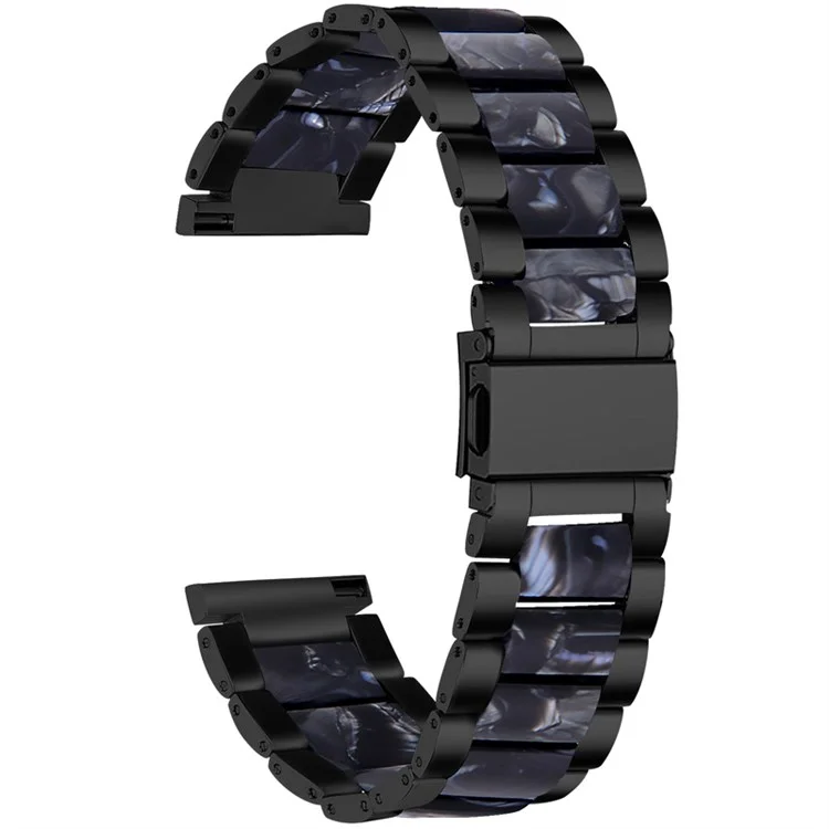 For Pebble Time Round/Pebble 2 Smart Watch Replacement Strap Stylish Stainless Steel + Resin Wrist Band - Black/Black