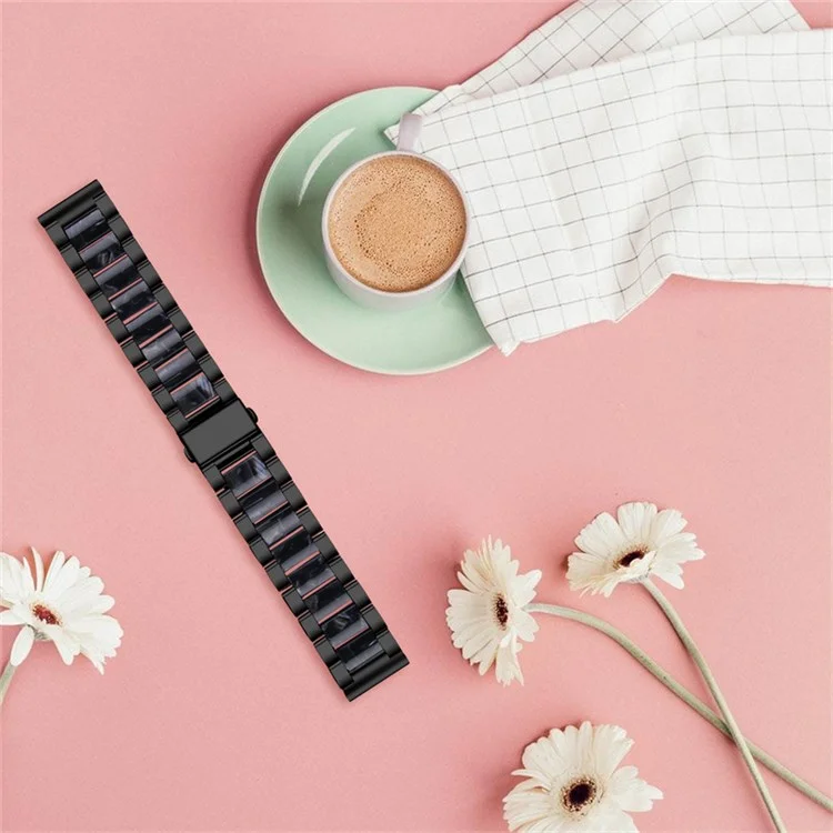 For Pebble Time Round/Pebble 2 Smart Watch Replacement Strap Stylish Stainless Steel + Resin Wrist Band - Black/Black