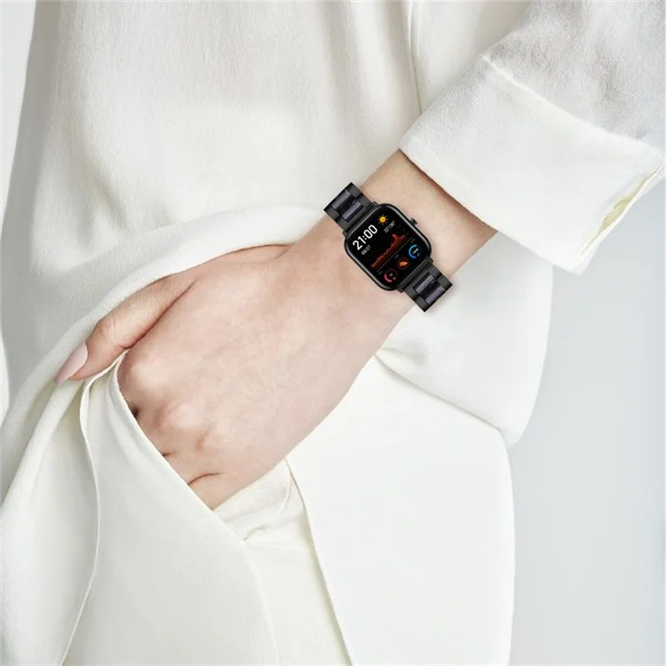 For Pebble Time Round/Pebble 2 Smart Watch Replacement Strap Stylish Stainless Steel + Resin Wrist Band - Black/Black