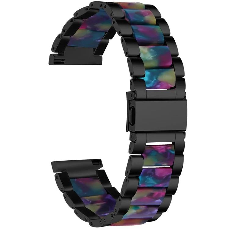 For Pebble Time Round/Pebble 2 Smart Watch Replacement Strap Stylish Stainless Steel + Resin Wrist Band - Black / Purple/Green