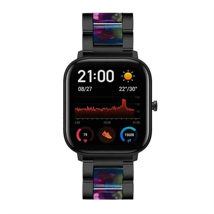 For Pebble Time Round/Pebble 2 Smart Watch Replacement Strap Stylish Stainless Steel + Resin Wrist Band - Black / Purple/Green