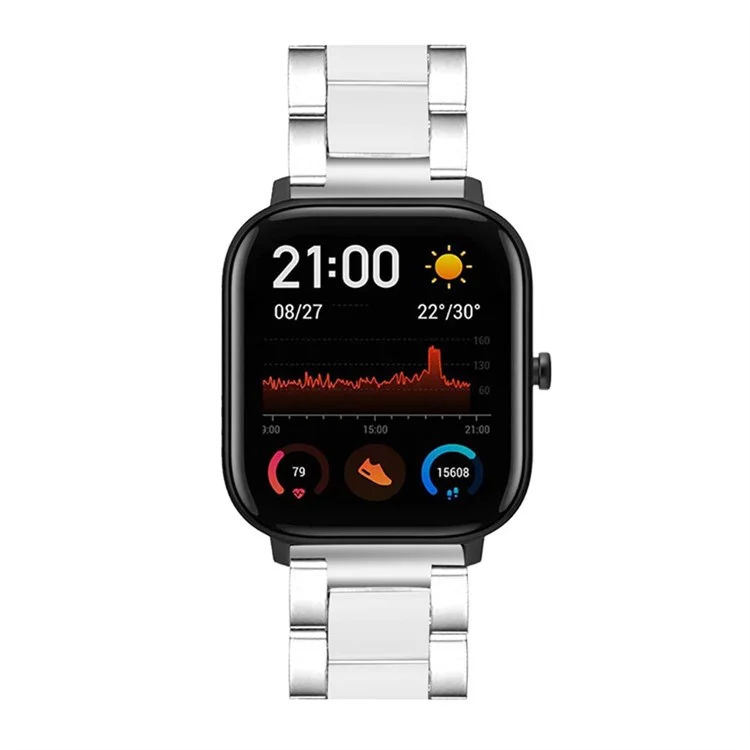 Para El Tiempo De Guijarros Redondo / Guijarro 2 Resina + Acero Inoxidable Pulsera Duradera Reloj De Muñeca Inteligente - Blanco Plateado