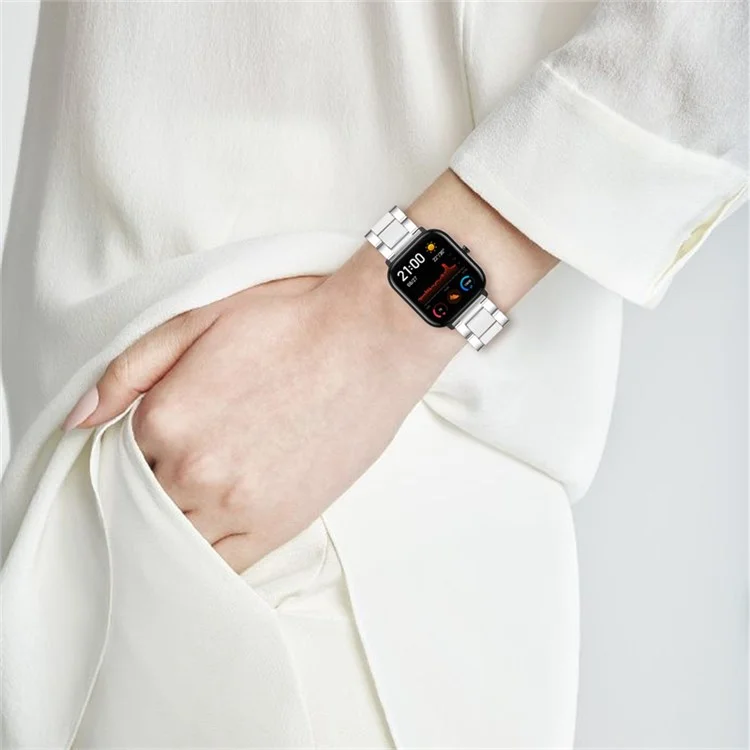Para El Tiempo De Guijarros Redondo / Guijarro 2 Resina + Acero Inoxidable Pulsera Duradera Reloj De Muñeca Inteligente - Blanco Plateado