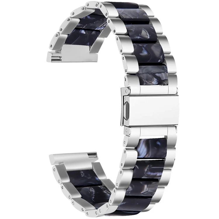 For Pebble Time Round/Pebble 2 Resin + Stainless Steel Durable Bracelet Smart Watch Wrist Band - Silver/Black Flower