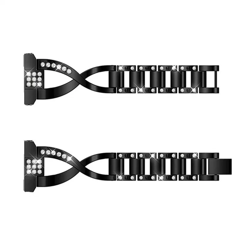 X-shape Metal Watch Strap for Ticwatch Pro/GTX Rhinestone Decorated Watch Band 22mm Replacement Watchband - Black