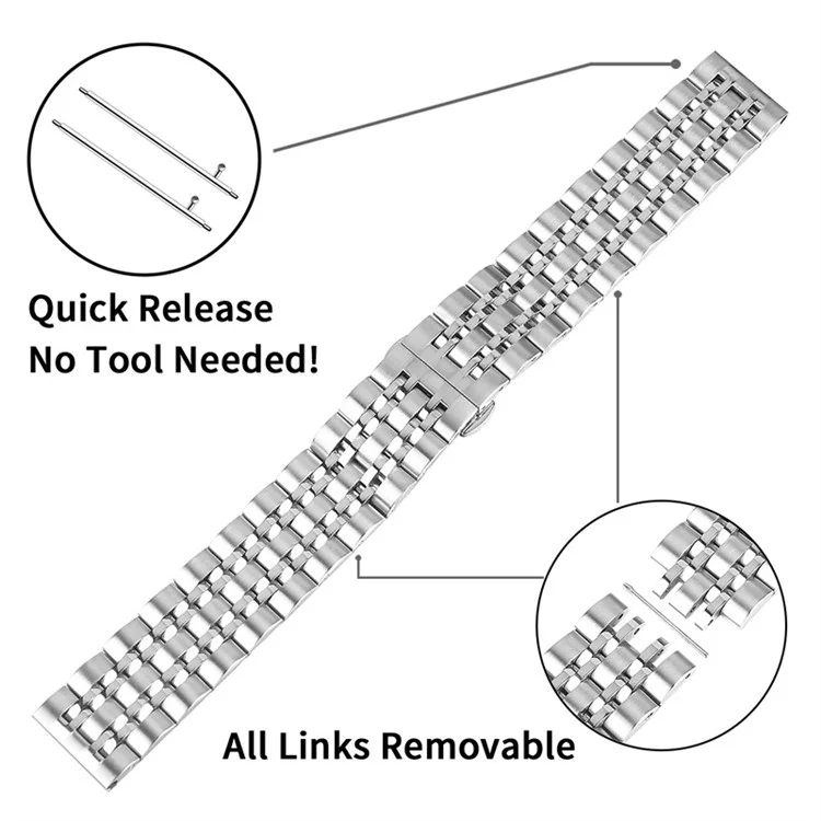 For Huawei Watch GT 2e/Watch GT 2 42mm/46mm 7 Beads Stainless Steel Smart Watch Band Replacement Strap 22mm - Silver