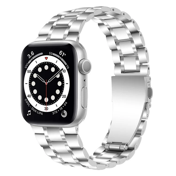 Für Apple Watch Series 10 42mm / 9 8 7 41mm / 6 5 4 SE SE (2022) SE (2023) 40mm / 3 2 1 38mm 5 Perlen Edelstahl Doppelschnallen Design Smart Watch Band Ersatzarmband - Silber