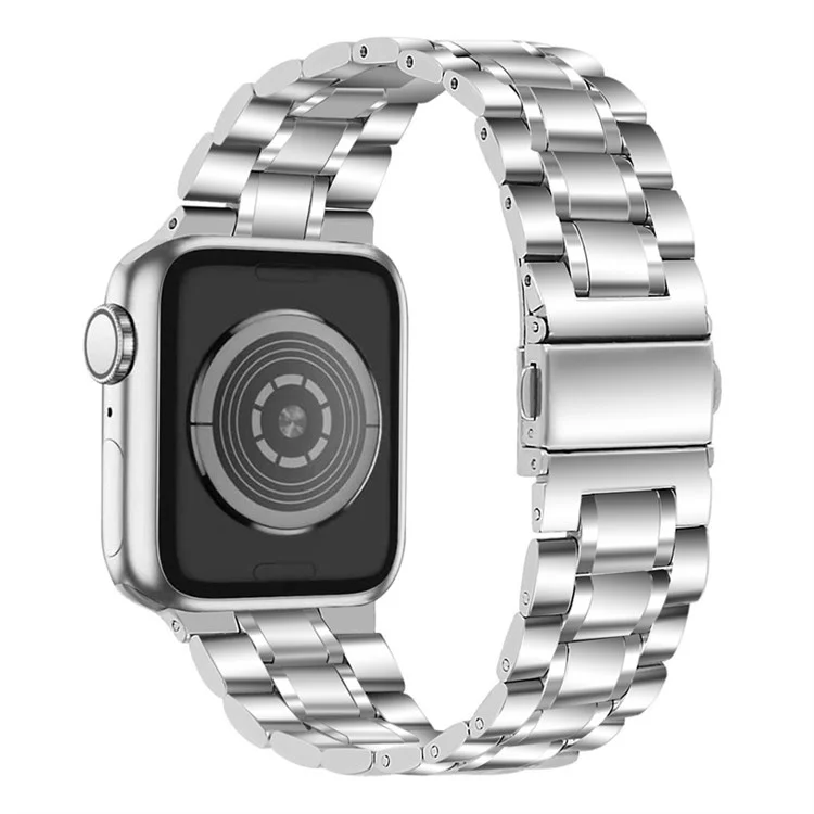 Für Apple Watch Series 10 42mm / 9 8 7 41mm / 6 5 4 SE SE (2022) SE (2023) 40mm / 3 2 1 38mm 5 Perlen Edelstahl Doppelschnallen Design Smart Watch Band Ersatzarmband - Silber