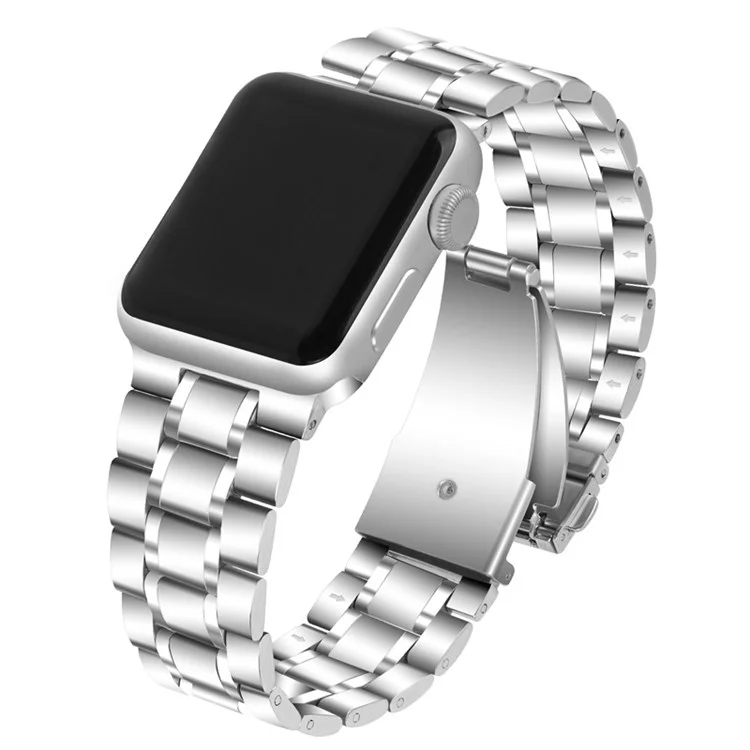 Für Apple Watch Series 10 42mm / 9 8 7 41mm / 6 5 4 SE SE (2022) SE (2023) 40mm / 3 2 1 38mm 5 Perlen Edelstahl Doppelschnallen Design Smart Watch Band Ersatzarmband - Silber