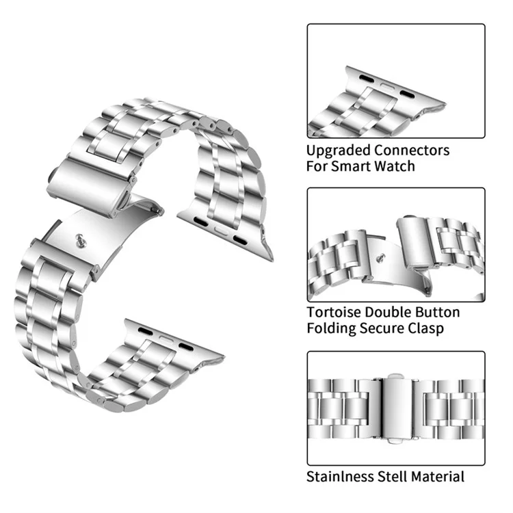 Für Apple Watch Series 10 42mm / 9 8 7 41mm / 6 5 4 SE SE (2022) SE (2023) 40mm / 3 2 1 38mm 5 Perlen Edelstahl Doppelschnallen Design Smart Watch Band Ersatzarmband - Silber