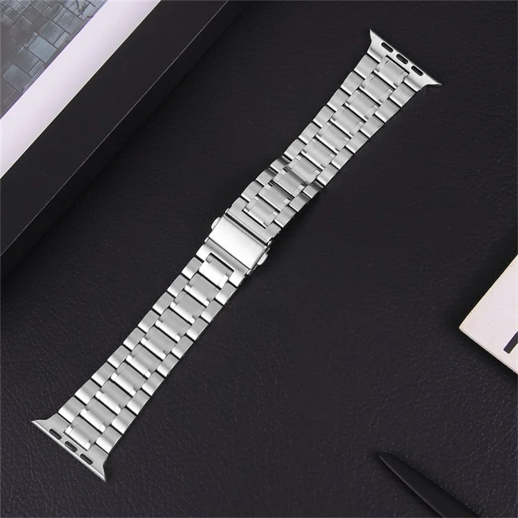 Für Apple Watch Series 10 42mm / 9 8 7 41mm / 6 5 4 SE SE (2022) SE (2023) 40mm / 3 2 1 38mm 5 Perlen Edelstahl Doppelschnallen Design Smart Watch Band Ersatzarmband - Silber