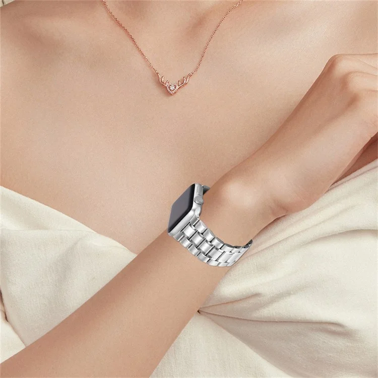 Für Apple Watch Series 10 42mm / 9 8 7 41mm / 6 5 4 SE SE (2022) SE (2023) 40mm / 3 2 1 38mm 5 Perlen Edelstahl Doppelschnallen Design Smart Watch Band Ersatzarmband - Silber