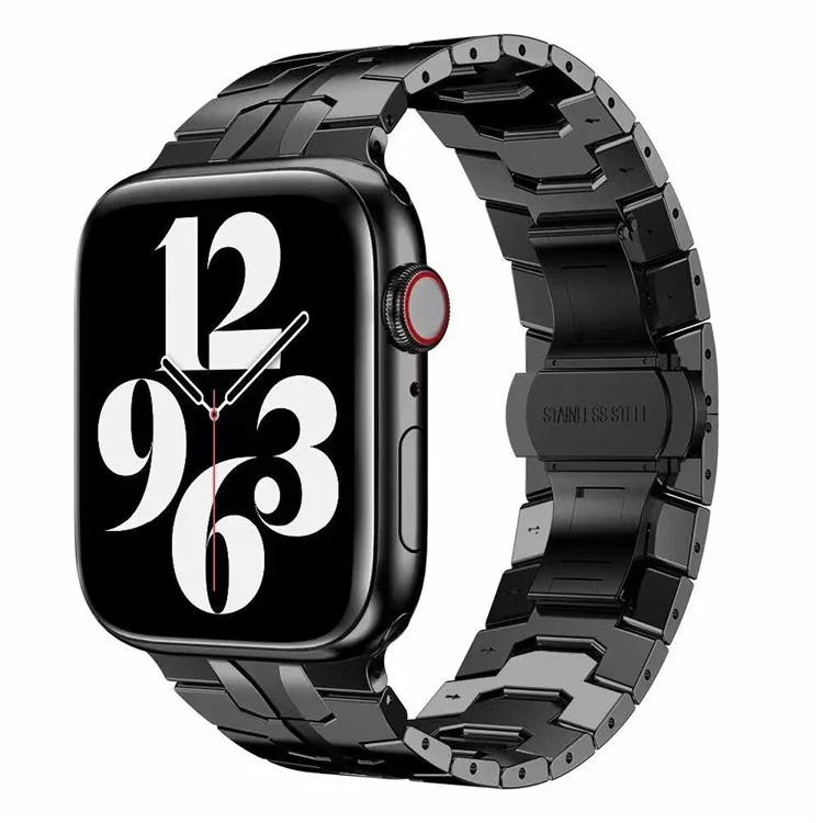 For Apple Watch Series 10 46mm / Ultra 2 Ultra 49mm / 9 8 7 45mm / SE (2023) SE (2022) SE 6 5 4 44mm / 3 2 1 42mm Stainless Steel Watch Band Replacement Strap with Stylish Buckle - Black