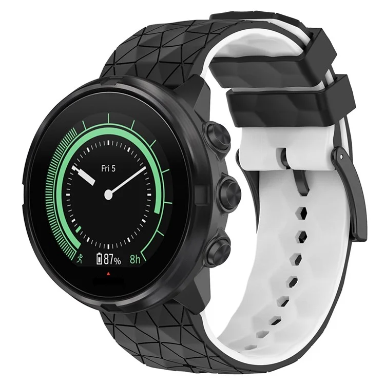 Pour Suunto 9/Suunto 9 Baro/Spartan Sport Wrist HR/Traverse, Bracelet de montre en silicone texturé football 24 mm à dégagement rapide - Noir/Blanc
