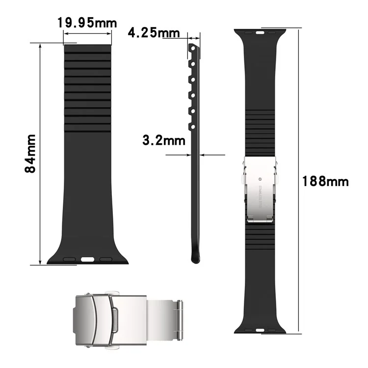 Para Apple Watch Series 10 46mm / Ultra 2 Ultra 49mm / 9 8 7 45mm / SE (2023) SE (2022) SE 6 5 4 44mm / 3 2 1 42mm Correa de Silicona a Rayas Liberación Rápida con Broche Plegable - Negro