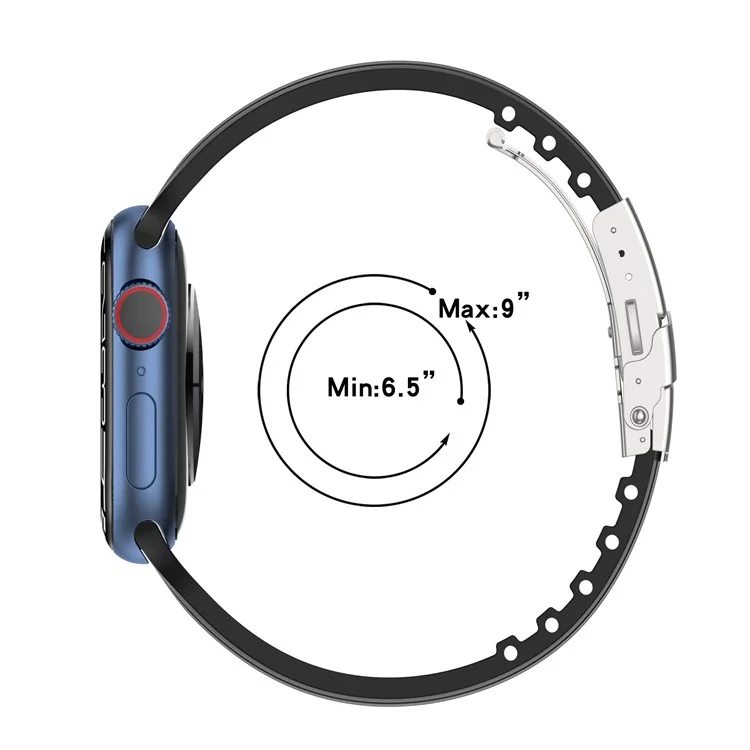 Para Apple Watch Series 10 46mm / Ultra 2 Ultra 49mm / 9 8 7 45mm / SE (2023) SE (2022) SE 6 5 4 44mm / 3 2 1 42mm Correa de Silicona a Rayas Liberación Rápida con Broche Plegable - Negro