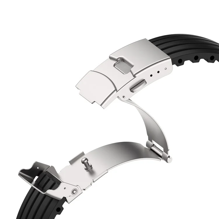 Para Apple Watch Series 10 46mm / Ultra 2 Ultra 49mm / 9 8 7 45mm / SE (2023) SE (2022) SE 6 5 4 44mm / 3 2 1 42mm Correa de Silicona a Rayas Liberación Rápida con Broche Plegable - Negro