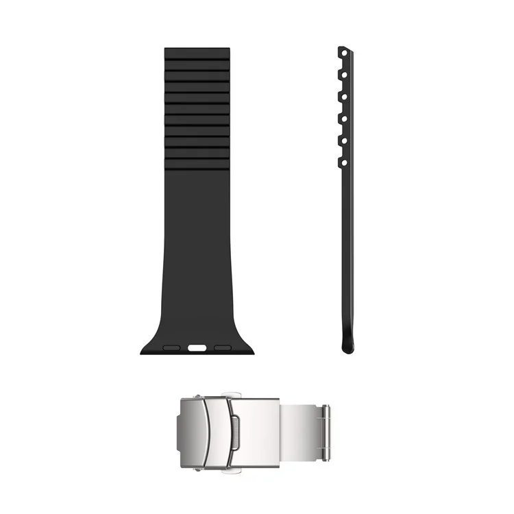 Para Apple Watch Series 10 46mm / Ultra 2 Ultra 49mm / 9 8 7 45mm / SE (2023) SE (2022) SE 6 5 4 44mm / 3 2 1 42mm Correa de Silicona a Rayas Liberación Rápida con Broche Plegable - Negro