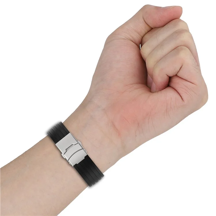 Para Apple Watch Series 10 46mm / Ultra 2 Ultra 49mm / 9 8 7 45mm / SE (2023) SE (2022) SE 6 5 4 44mm / 3 2 1 42mm Correa de Silicona a Rayas Liberación Rápida con Broche Plegable - Negro